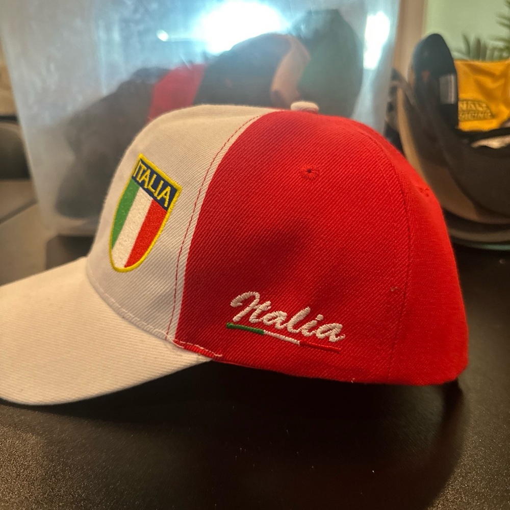 Italina Red and White Cap with Green Embroidery